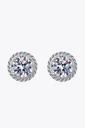 1 Carat Moissanite Rhodium-Plated Round Stud Earrings