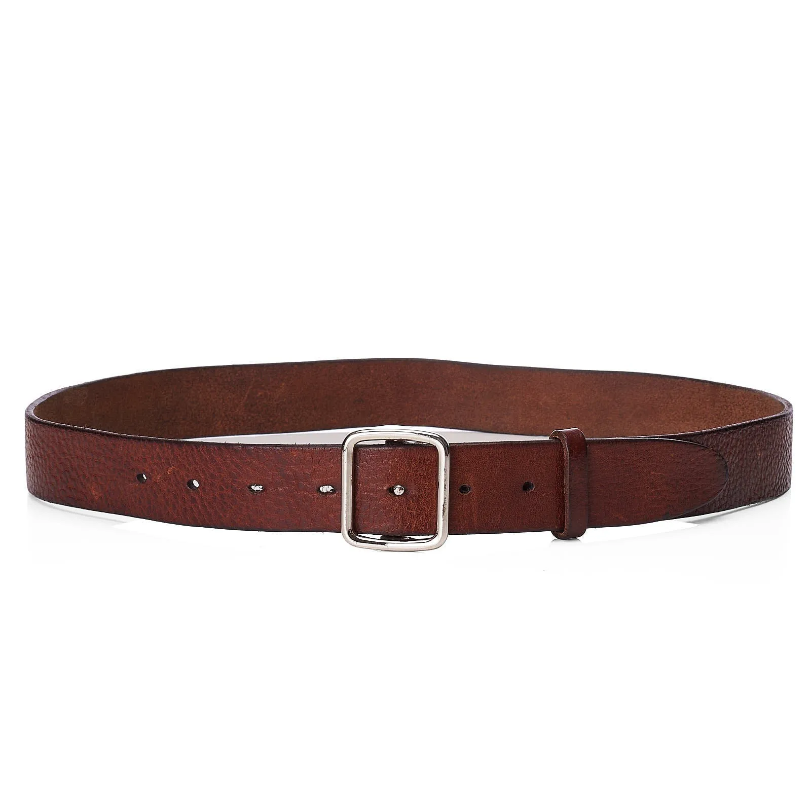 BRUNELLO CUCINELLI  Brown Leather Belt with Silver-Tone Buckle 90cm 36"