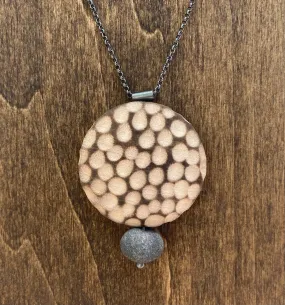 Burned & Carved Wood and Rock Circle Necklace