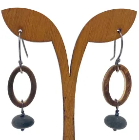 Burned Wood Oval Ring & Rock Earrings