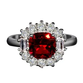 Charm Square Cut Ruby Silver Ring