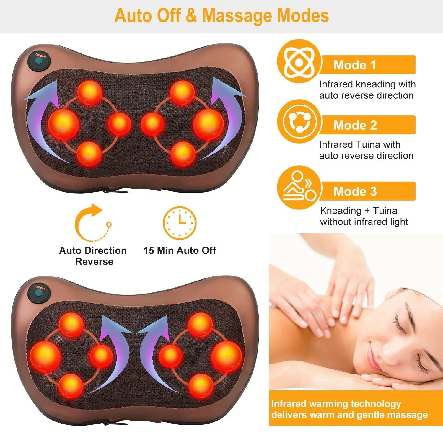 SMAXPRO™ Shiatsu Back & Neck Massage Pillow w/ Heat - Reverse Motion Deep Tissue Kneading