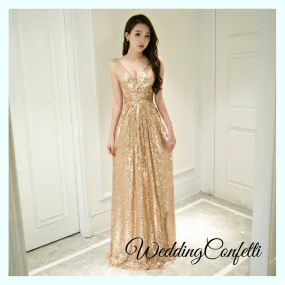 The Erinsa Gold Sleeveless Evening Gown