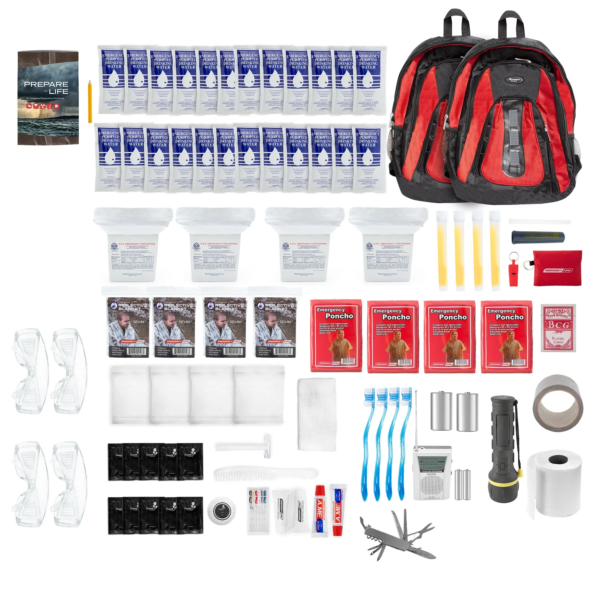 The Essentials Complete 72-Hour Kit - 4 Person: Black or Red Backpack